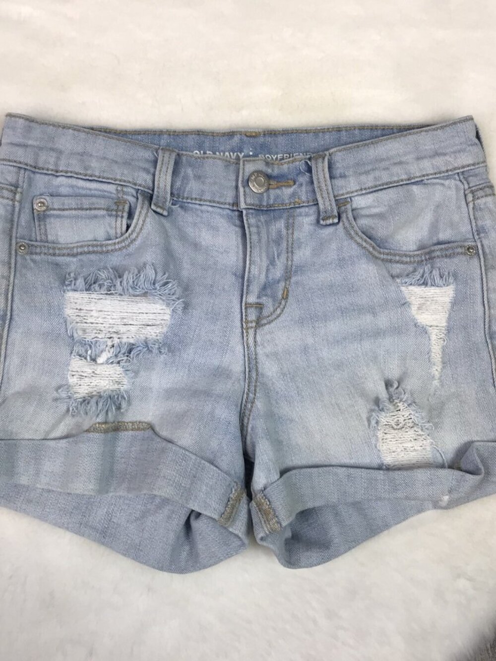 Old Navy Size 0 Boyfriend Shorts Blue Light Wash Denim Stretch Distressed Ripped